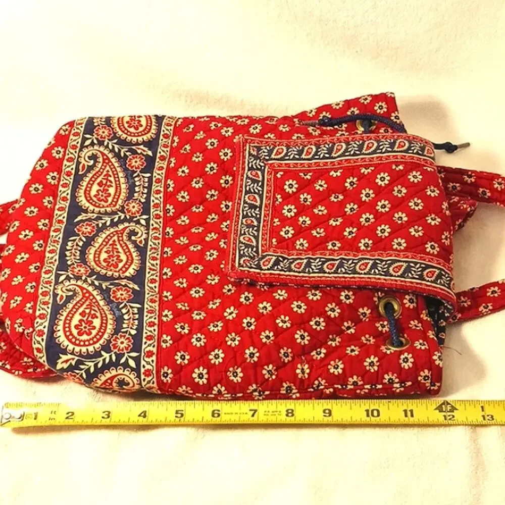 Vera Bradley‎ Backpack Red Paisley Boho Floral Quilted Cottage Hippie Festival